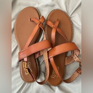 Franco Sarto Cognac Leather & Metallic Strap Sandals